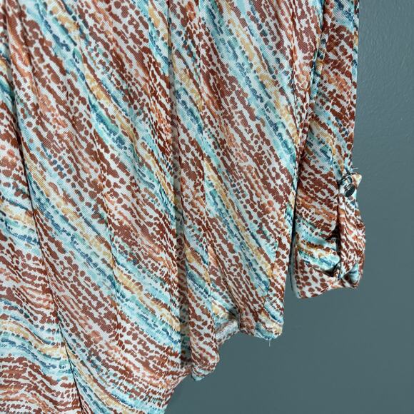 Ava & Grace Women's Brown & Blue Abstract Boho Top - Size Large - Semi-Sheer - Picture 3 of 5